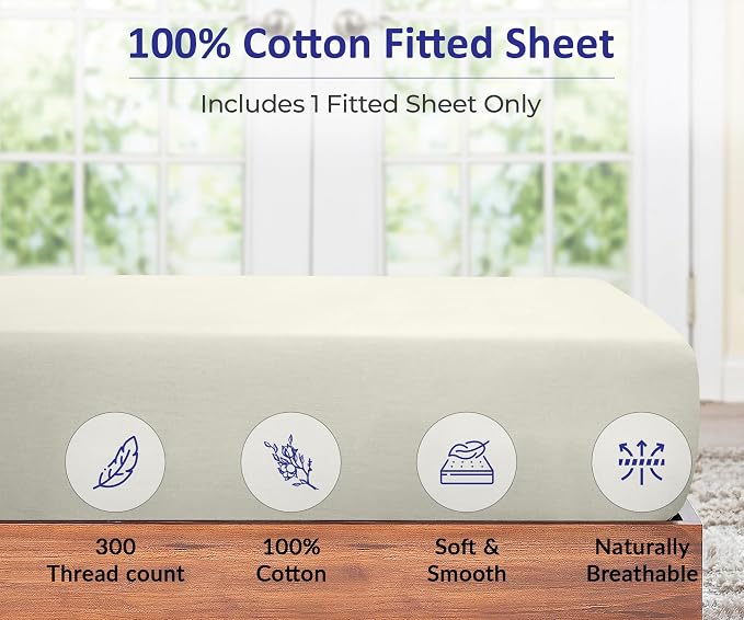 ROYALE LINENS 300 Thread Count 100% Long Staple Combed Cotton Fitted Sheet Queen - Image 4