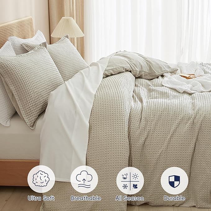 PHF Waffle Weave Duvet Cover Set Twin/Twin XL Size, No Snagging Ultra Soft - Image 4