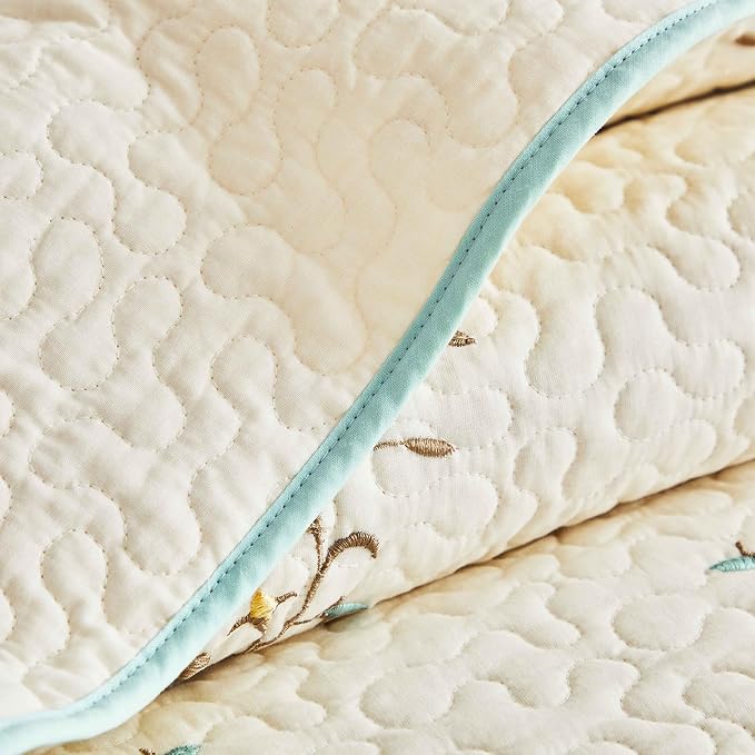 ROOMLIFE Quilt Set King Size 3D Floral Embroidery Pattern 3-Piece Cotton - Image 8