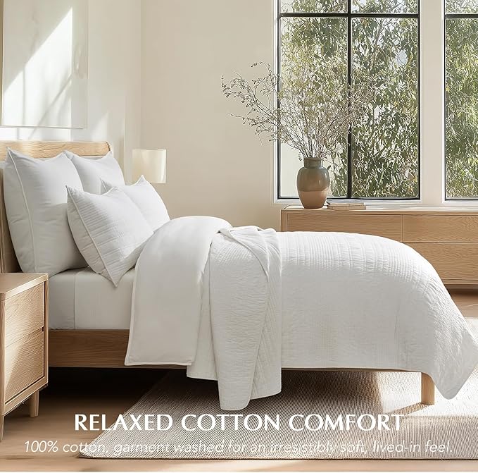EVERGRACEHOME 100% Cotton Modern Lines Quilt Set Queen Size, Pre-Washed Soft - Image 2