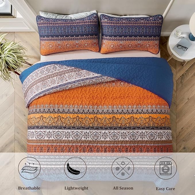 WONGS BEDDING Boho Quilt Set California King, Lightweight Microfiber Bed Decor - Image 3