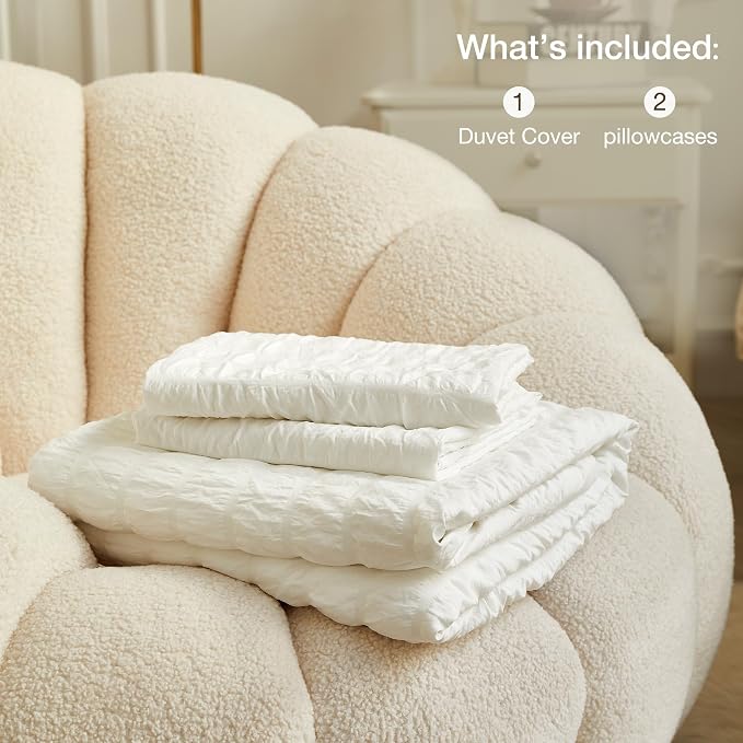 JELLYMONI White Duvet Cover Oversized Queen Size, Soft Breathable Seersucker - Image 6