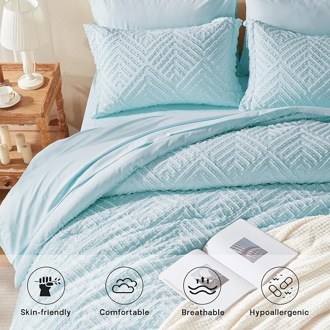 Zzlpp Queen Comforter Set 7 Pieces, Light Blue Tufted Bed in a Bag - Image 3