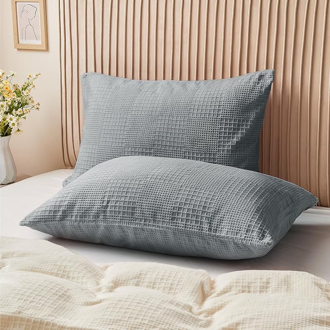 BEDELITE Flannel King Size Pillow Cases Set of 2, Decorative Waffle Weave - Image 2