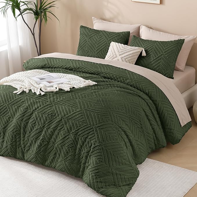 Andency Olive Green California King Comforter Set, 3 Pieces Boho Men Bedding - Image 6