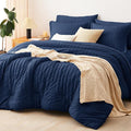 CozyLux Queen Comforter Set Navy Blue Seersucker 7 Pieces Bed in a Bag Queen by CozyLux