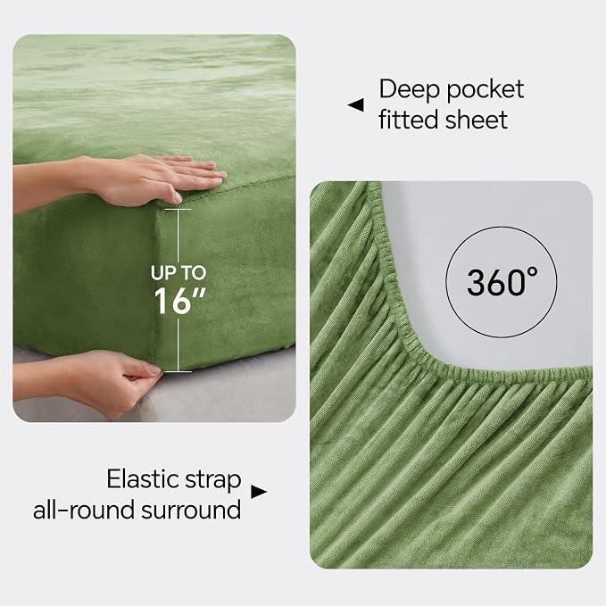 BEDELITE Flannel Sheets King Size Sage Green - Image 4