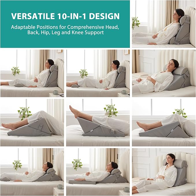 Bedluxe Adjustable 4pcs Bed Wedge Pillow Set, Memory Foam Wedge Pillows Post - Image 3