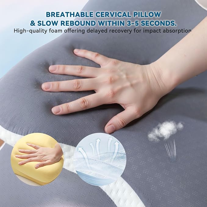 Cervical Memory Foam Pillow for Neck Pain Relief, Cooling Ergonomic Contour - Image 4