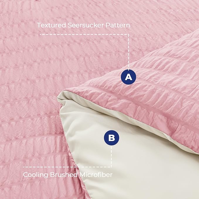 HYMOKEGE Pink/Ivory Twin XL Comforter Set Seersucker 5 Pieces, All Season - Image 4