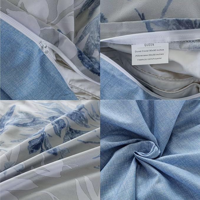 OAITE Duvet Cover Twin Size, Reversible Flower Blue Duvet Cover Set - Image 5