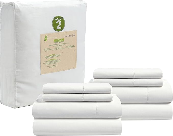 LANE LINEN 100% Organic Cotton Pure White Full Sheets Set, 4-Piece Pure Organic by LaneLinen