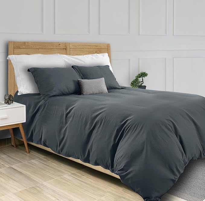White Classic Grey Duvet Cover Queen Size, Microfiber Duvet Cover by WhiteClassic
