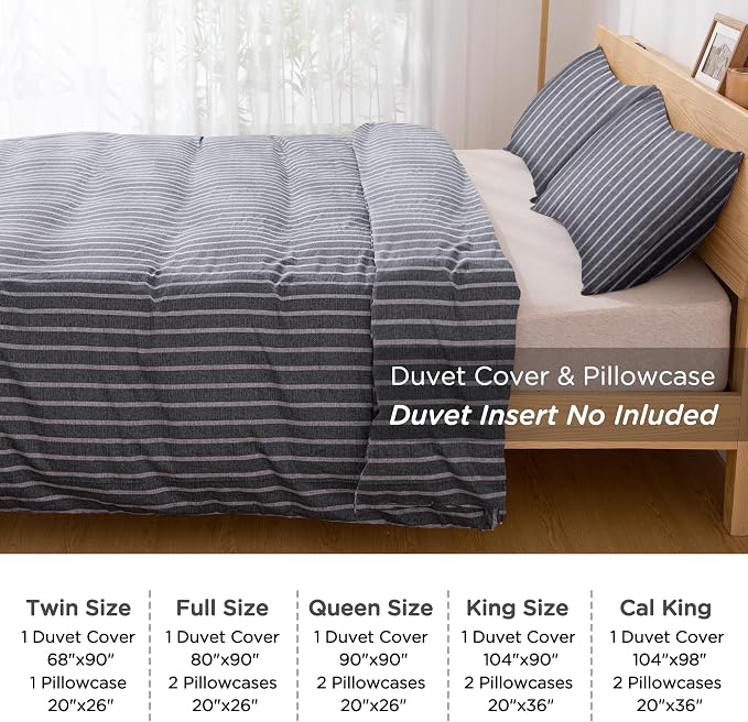 TOCOMOA Striped Duvet Cover Set 100% Natural Cotton Soft Comfy Breathable 3 - Image 6
