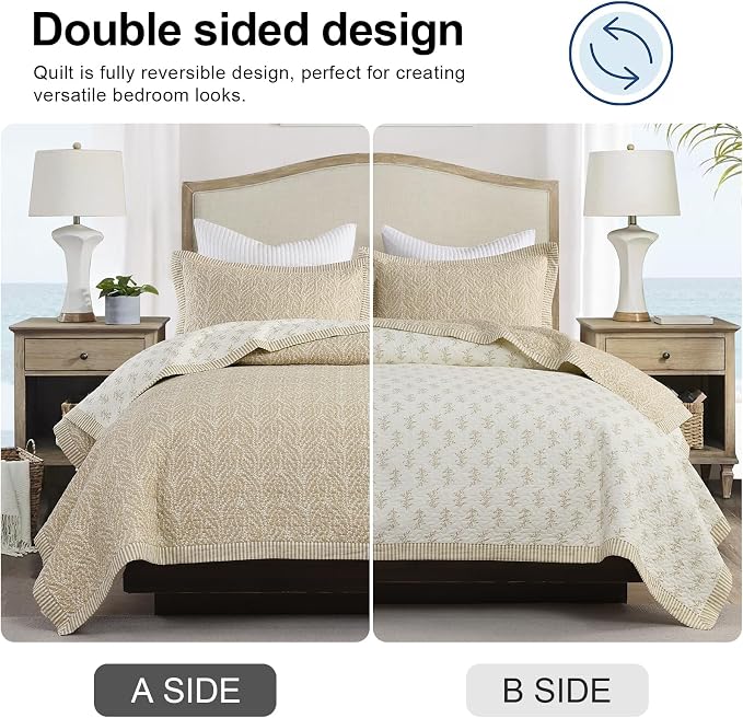 SahSahCasa Quilt Set Queen Size, 100% Cotton Quilt Bedding Set Bedspread - Image 5