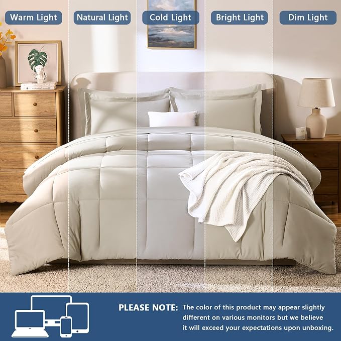 CozyLux Queen Comforter Set Oatmeal - Image 5
