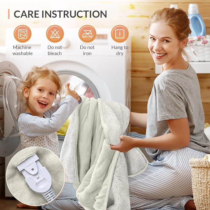 HOMLYNS LuxeHeat Heated Blanket Electric Blanket Full Size, Soft Flannel Sherpa - Image 9