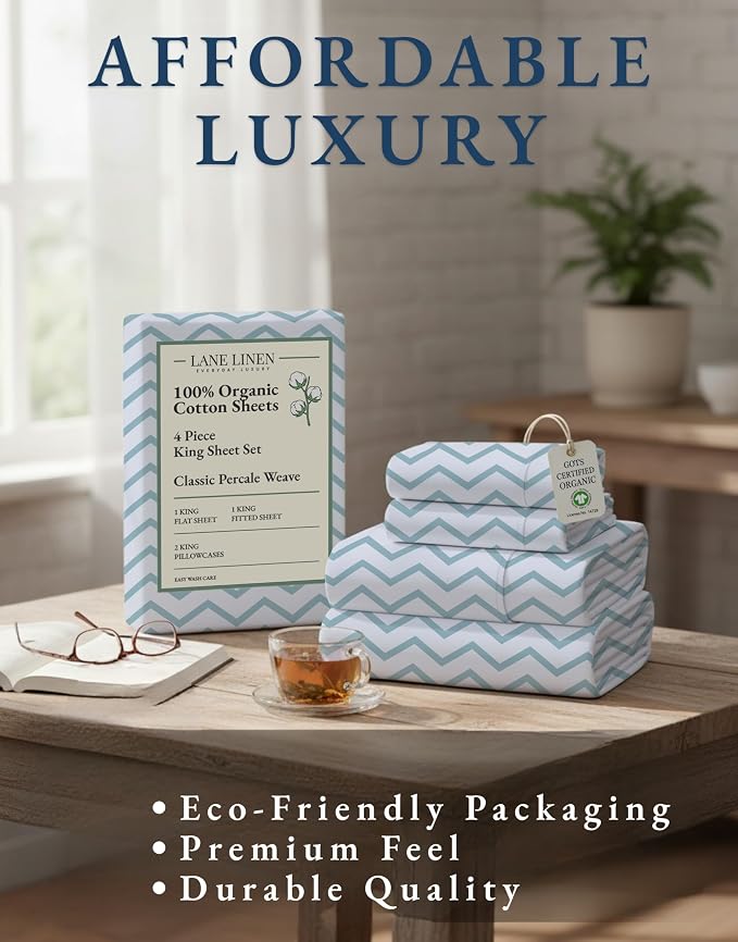 LANE LINEN 100% Organic Cotton Printed King Sheets, Soft & Comfy Percale Sheets - Image 8