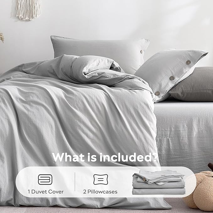 JELLYMONI 100% Washed Cotton Duvet Cover Queen – Soft, Breathable Linen-Look - Image 7