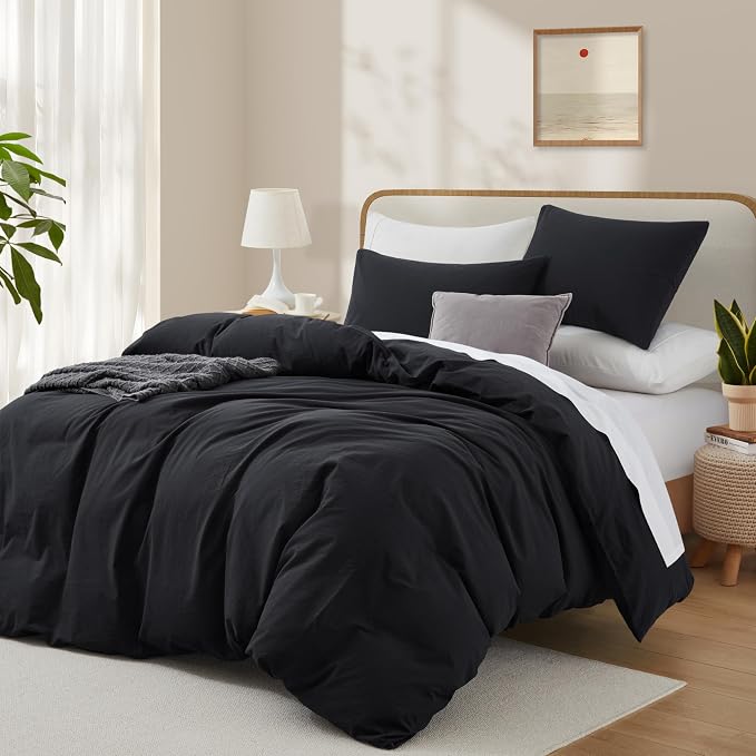 LOVQUE Bedding Duvet Cover Queen Size, 100% Washed Cotton Linen Like Natural - Image 2