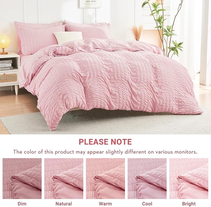 HYMOKEGE Pink California King Comforter Set Seersucker 7 Pieces, All Season - Image 5