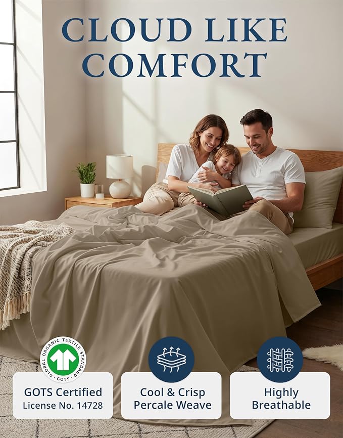 LANE LINEN 100% Organic Cotton Sheets Set Pure Long- Staple Percale Weave - Image 2