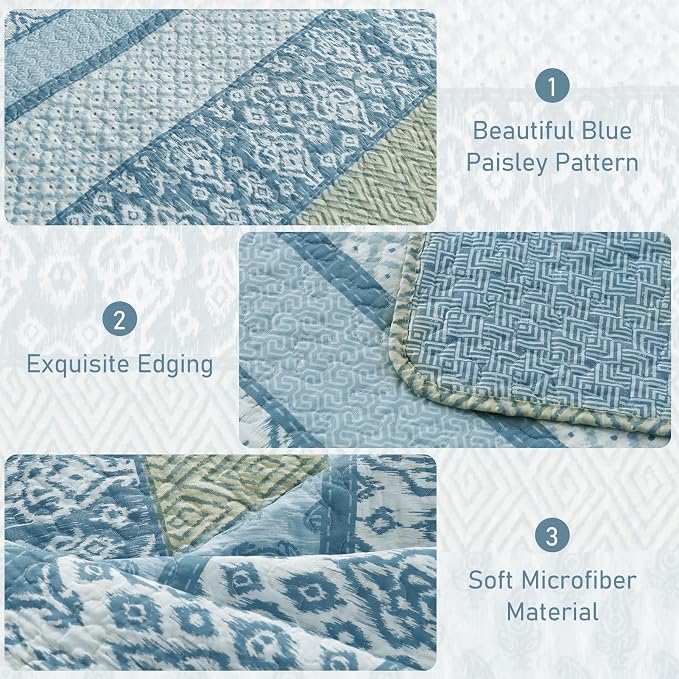GOONE Queen Quilt Set 90"x90", Lightweight Washed Coverlet, Reversible Spring & - Image 5
