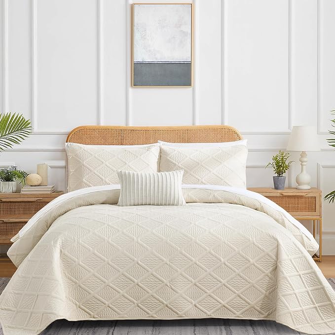 Yiran Queen Quilt Set Beige Spring Summer Bedspreads Bedding Set 3 Pieces Thin - Image 2