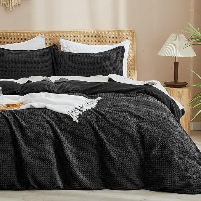 PHF Waffle Weave Duvet Cover Set Queen Size, No Snagging Ultra Soft Luxury by PHF