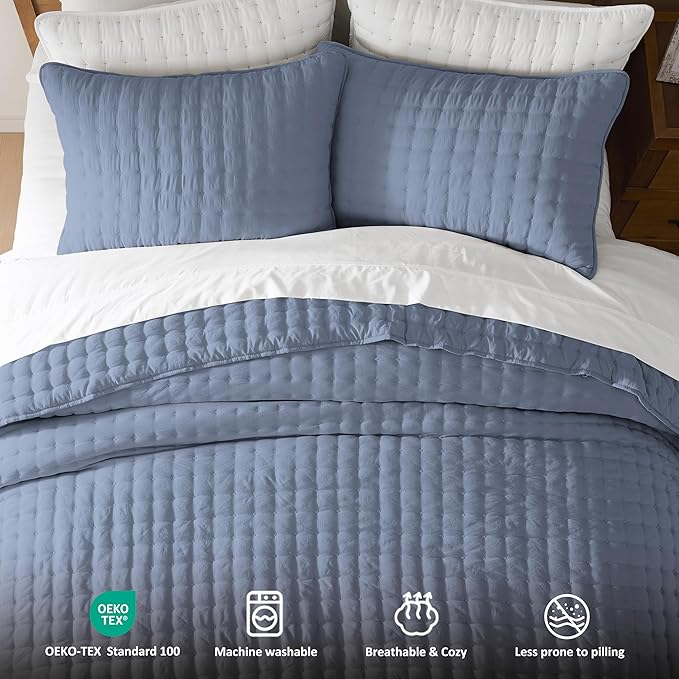 WDCOZY Dusty Blue Cloud Quilt Set Twin Size, Lightweight Soft Cross Stitch - Image 7