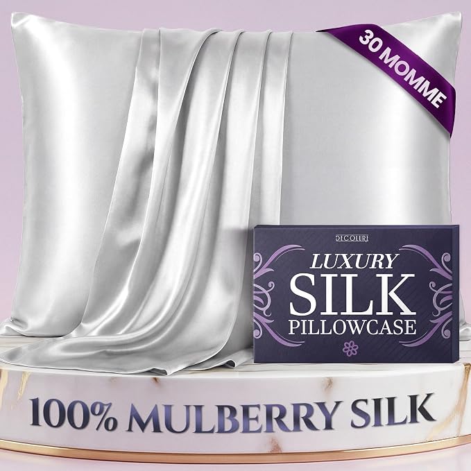 DECOLURE 100% Pure Mulberry Silk Pillow Case Standard Size – Highest Grade 30 by DECOLURE