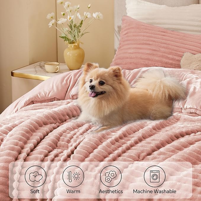 BEDELITE Fleece Twin Comforter Set -Super Soft & Warm Fluffy Dusty Pink Bedding - Image 3