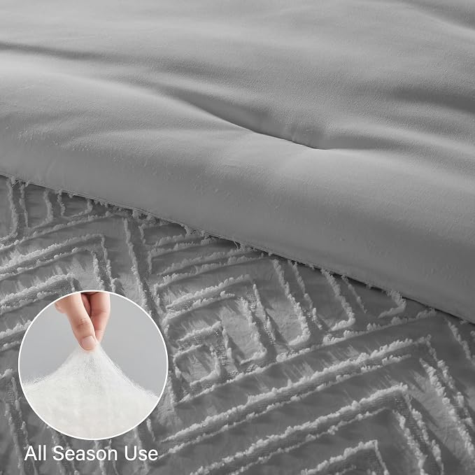 Zzlpp Full Comforter Set 7 Pieces, Light Grey Tufted Bed in a Bag - Image 6