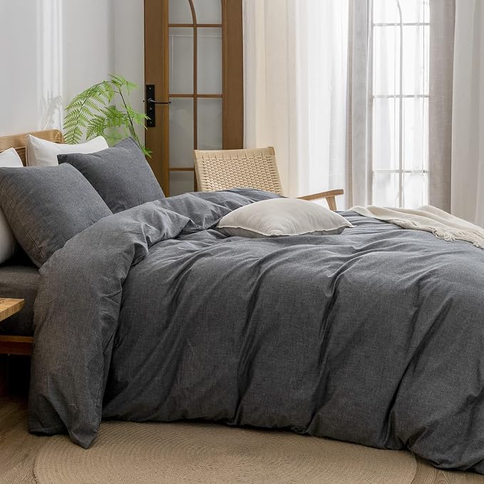 BESTOUCH Duvet Cover Set 100% Washed Cotton Linen Feel Super Soft Comfortable - Image 3