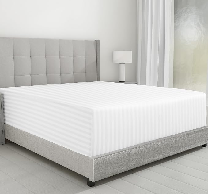 California Design Den Cotton Sateen Damask Stripe King Fitted Sheet Only by CaliforniaDesignDen