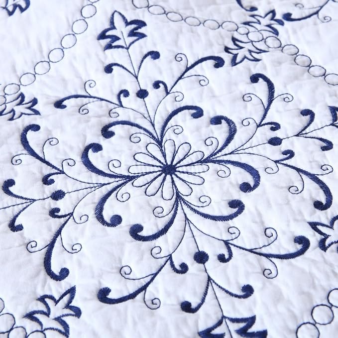 ROOMLIFE Quilt Set Full Size 3D Floral Embroidery Pattern 3-Piece Cotton - Image 5