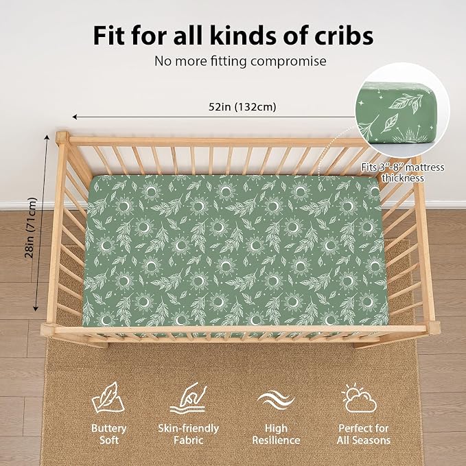 Baby Crib Sheets for Boys and Girls, 3 Pack Fitted Toddler Bed Sheets Neutral - Image 3
