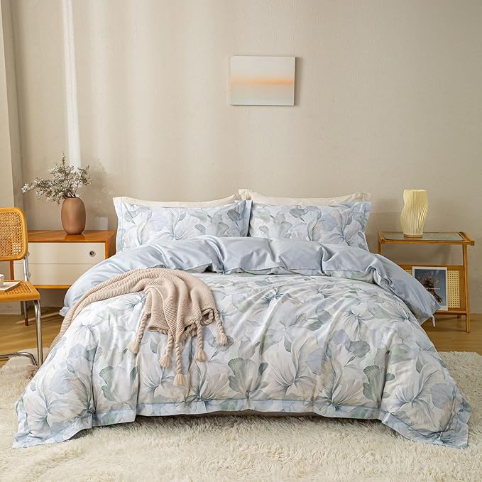 OAITE Duvet Cover Set Queen Size Floral Pattern Ultra Soft 100% Cotton Duvet - Image 2