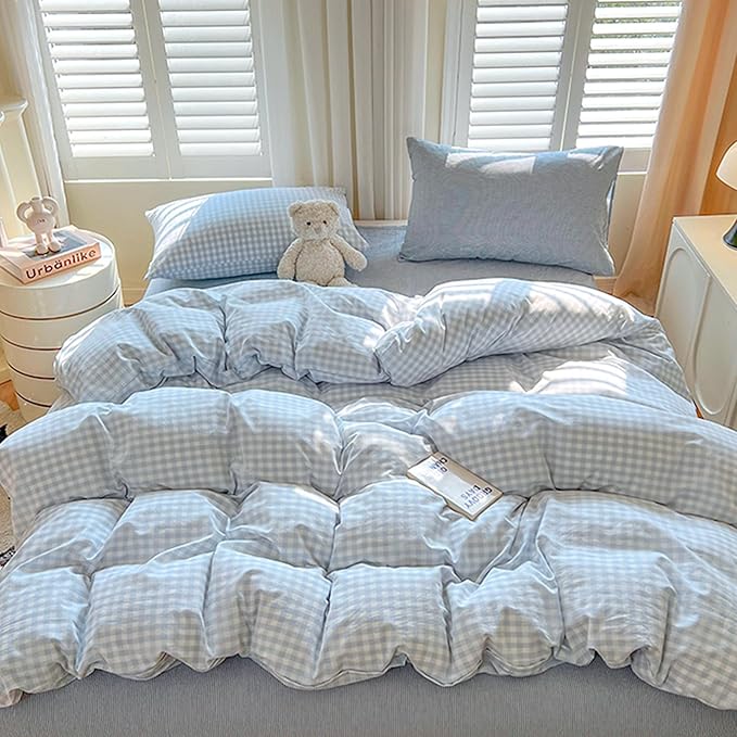 BOLINLIVING Gingham Duvet Cover Twin Size, Microfiber Bedding Set - Image 7