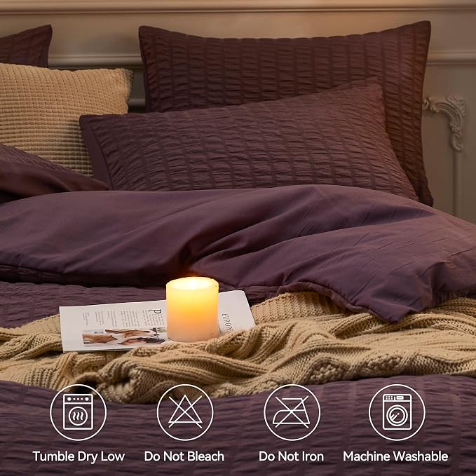 JELLYMONI Purple Duvet Cover Queen Size, Soft Breathable Seersucker Duvet Cover - Image 4