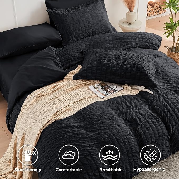 HYMOKEGE Black Twin Comforter Set Seersucker 5 Pieces, All Season Luxury Bed in - Image 3
