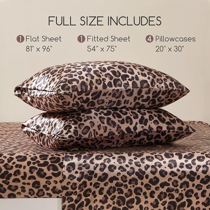 MR&HM Satin Bed Sheets with Elastic Corner Straps, Full Size Sheets Set - Image 2