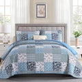 Mybedsoul Navy Blue Quilt Set King Size, 3 Pieces Plaid Floral Bedspread Set by Mybedsoul