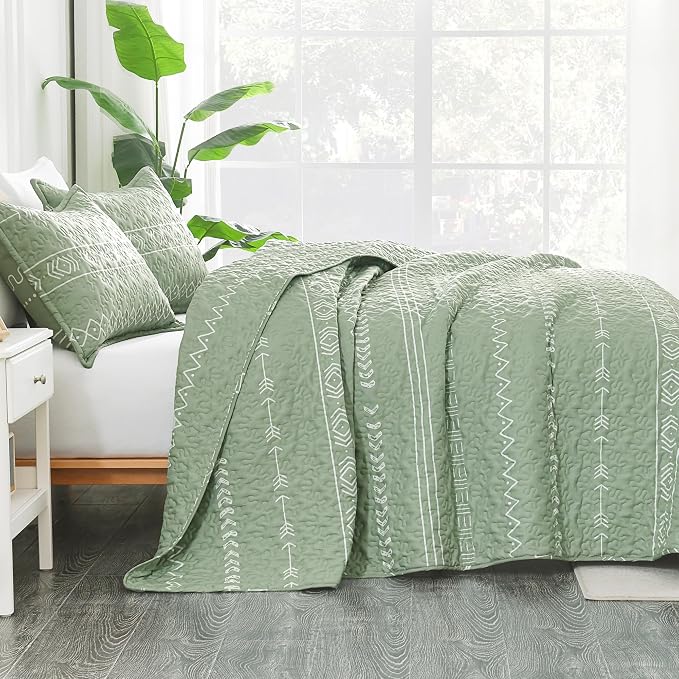 Andency Sage Green Twin Quilt Set, 2 Pieces Boho Lightweight Soft Striped - Image 3