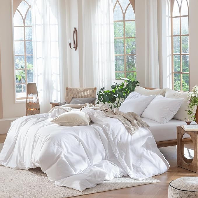 MooMee Bedding Duvet Cover Set 100% Washed Cotton Linen Like Textured - Image 5
