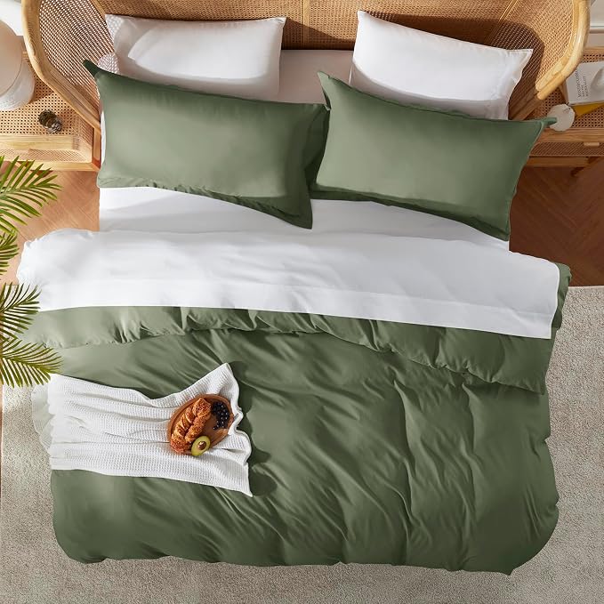 Nestl Olive Green Duvet Cover Queen Size - Image 5