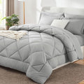 CozyLux Oversized Queen Comforter Set Light Grey, 7 Pieces Bed in a Bag by CozyLux
