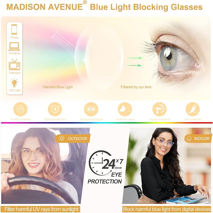 Madison Avenue Blue Light Blocking Glasses Anti Eyestrain UV Glare Blue Light - Image 3