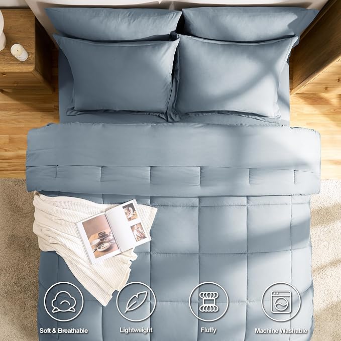 CozyLux Oversized King Comforter Sets Grayish Blue, 7 Pieces Bed in a Bag - Image 2