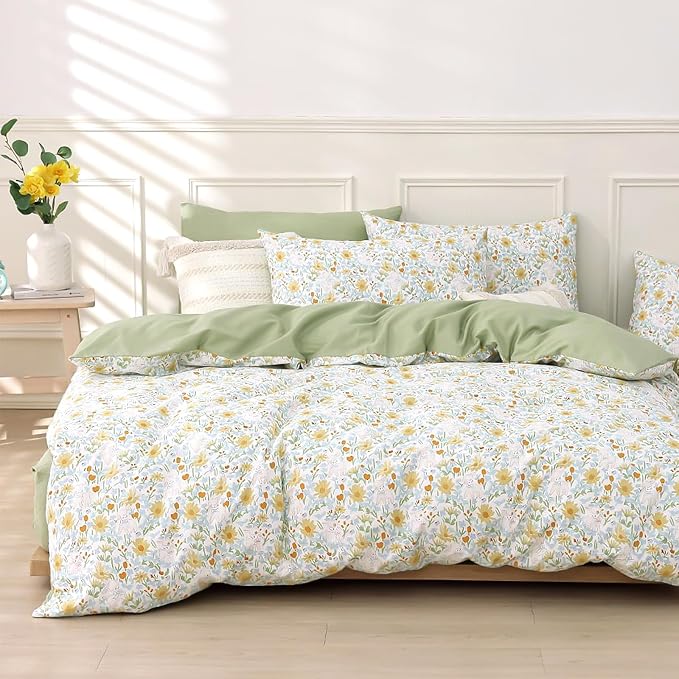 LEMIROE Floral Cotton Comforter Twin Size 2Pcs by LEMIROEBEDDING
